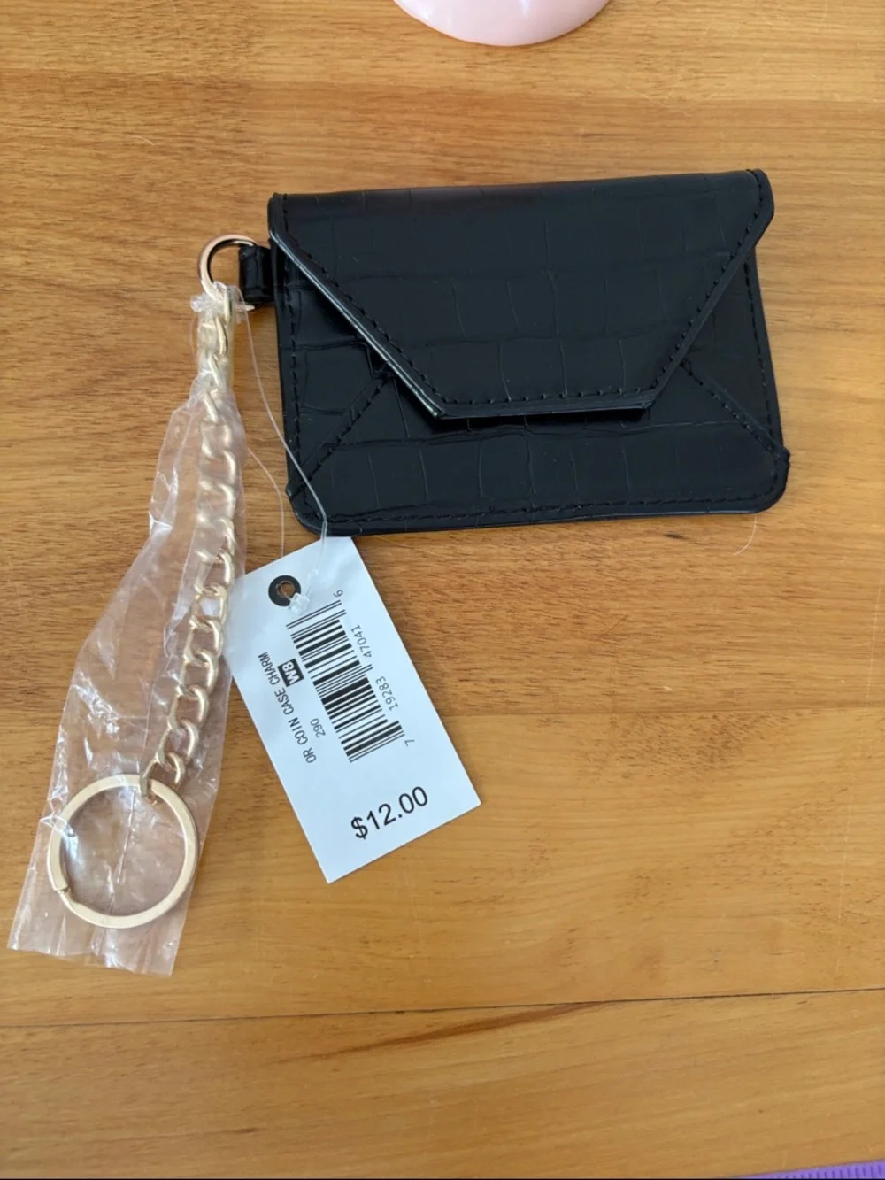 Ophelia Roe Black Card Case ID Holder Key Chain Croc Embossed NEW MSRP $12